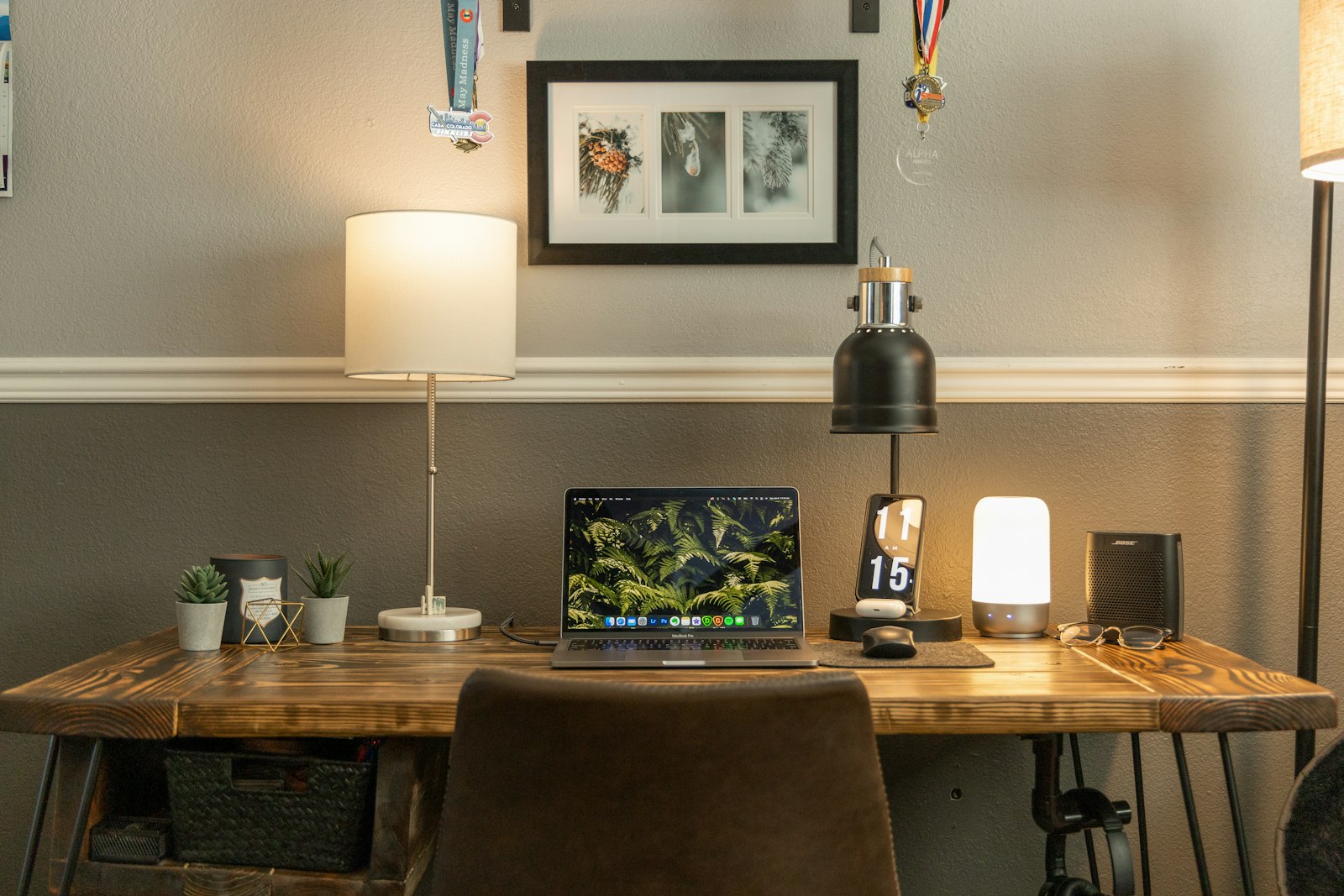 Editorial workspace with lamp