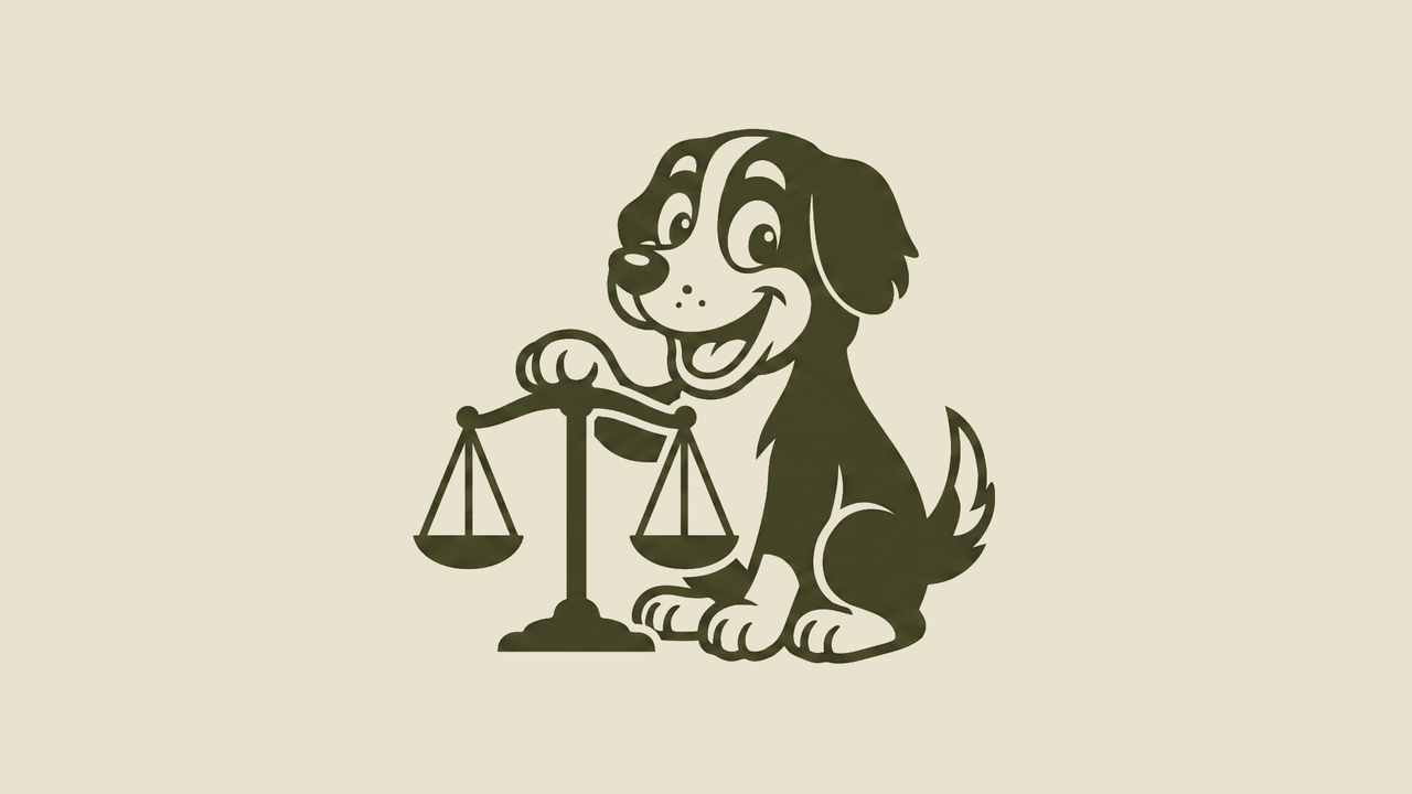 Friendly cartoon mascot holding the scales of justice