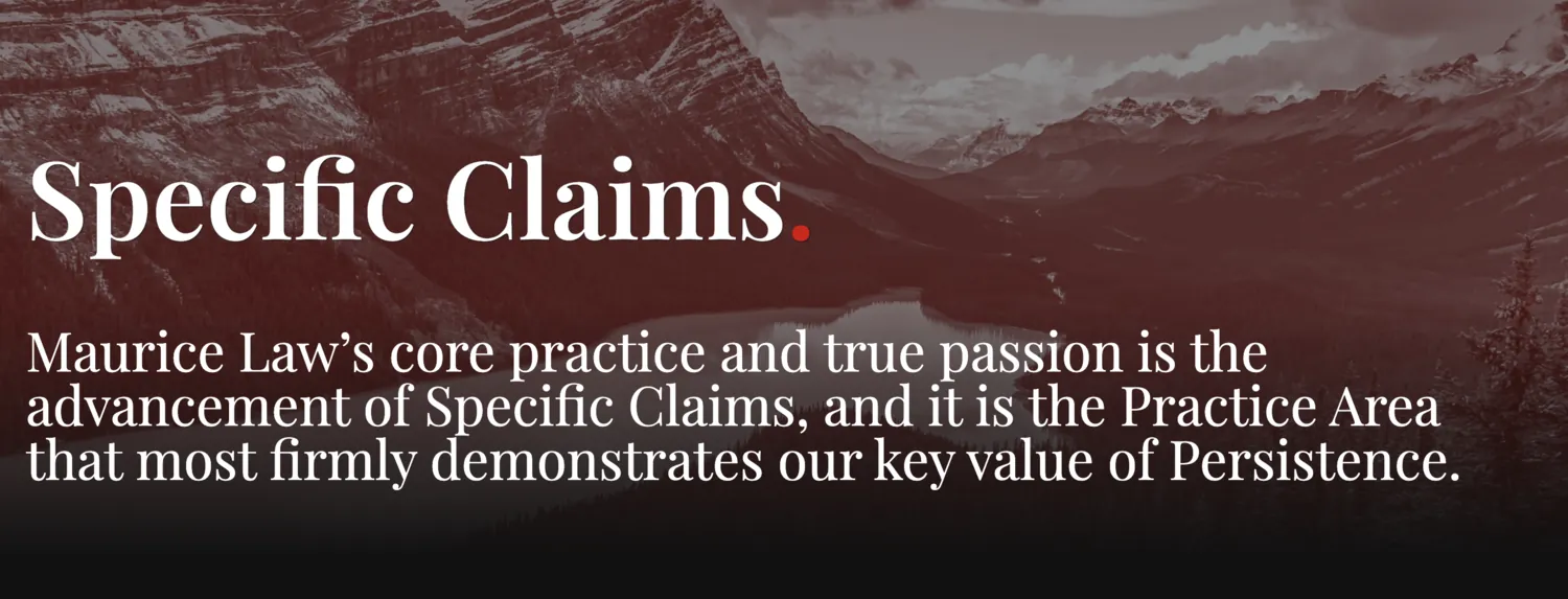 The Specific Claims practice page opening over a mountain range in red duotone.