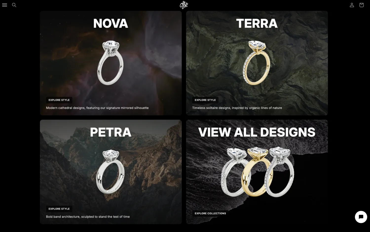 A collections page from the OLVR jewellery store