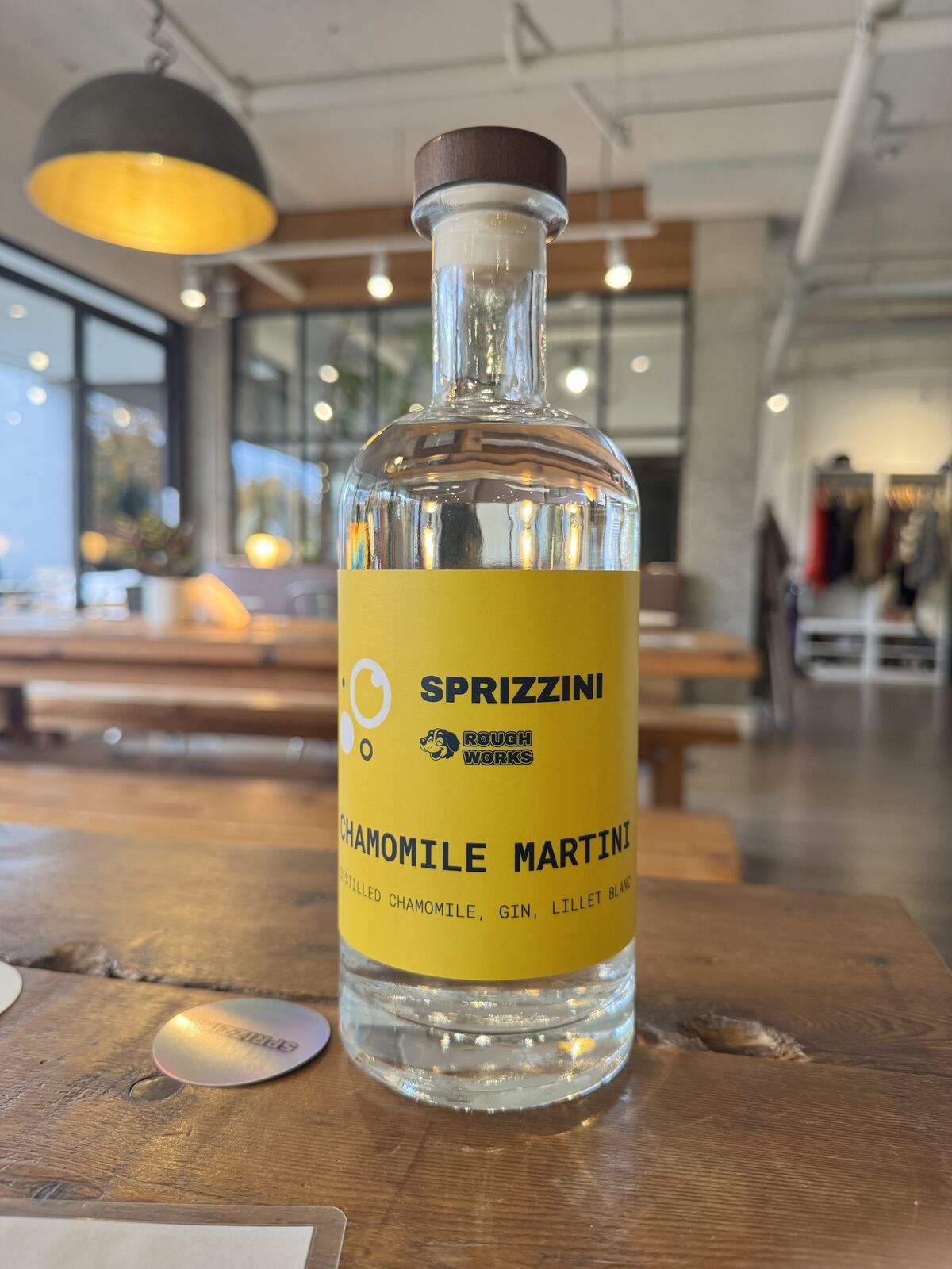 The Chamomile Martini bottle, lemon-yellow label